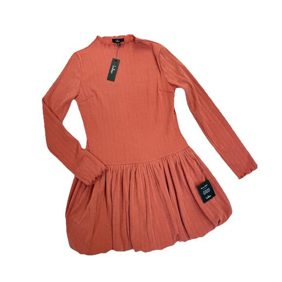 Lulus Dresses & Skirts - NWT Lulus Rust Ribbed Bubble-Hem Mini Dress Sz XL See Measurements In Photos